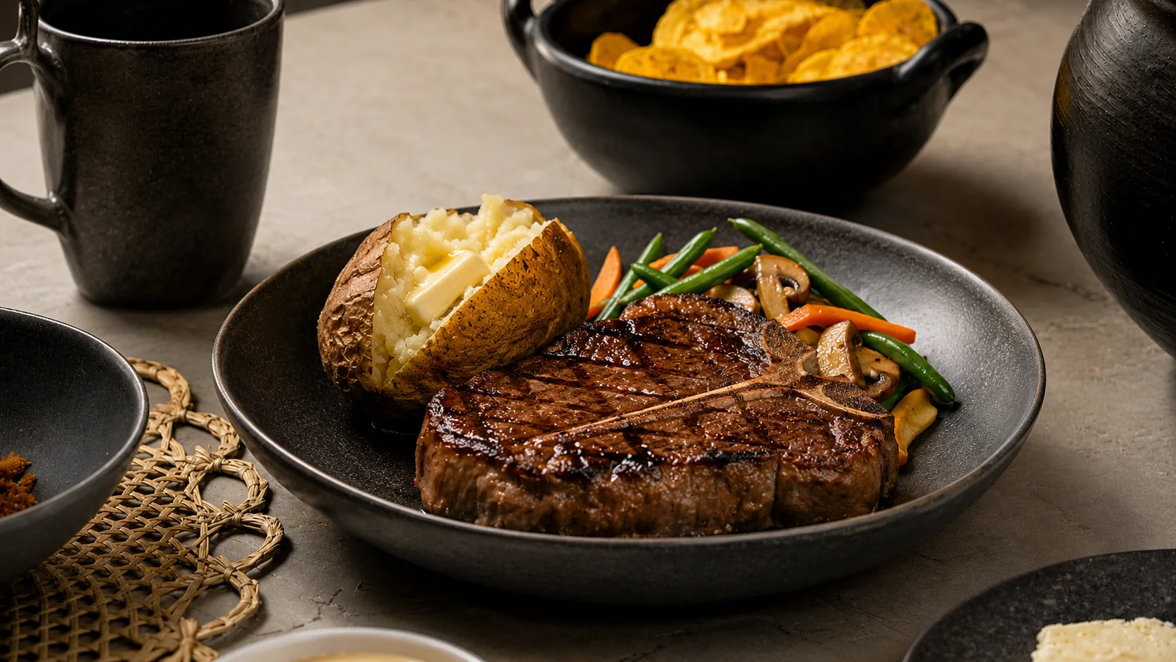 Corte de carne a la parrilla con vegetales en Altézza